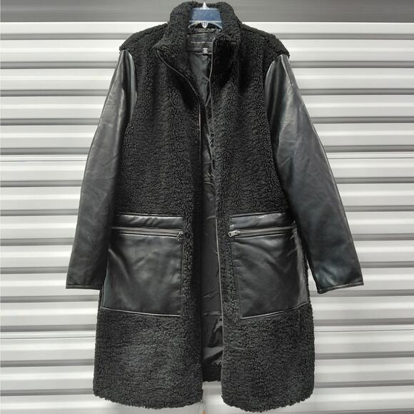 Andrew Marc Womens Teddy Sherpa Coat XXL Black Faux Leather Cozycore Jacket - Picture 3 of 12
